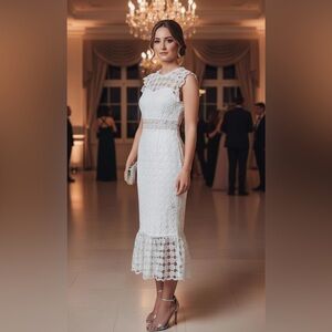 Petal & Pup Lauren Dress - White Lace Midi - Size 6 - NWT